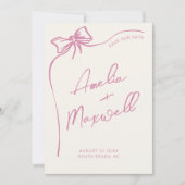 ピンクボウハンドドロースタイリッシュドトレンディー結婚ズ セーブザデート (正面)