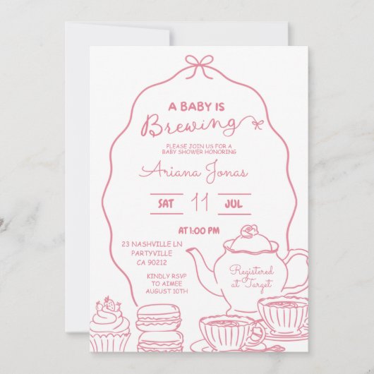 ピンクボウハンドドードルAベビーは醸造ベビーショウ 招待状 (正面)