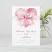 ピンクボウハートウォーターカラーバレンタインデーパーティー 招待状 (スタンド正面)