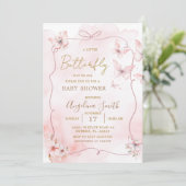 ピンクボウバタフライベビーシャワー招待状 招待状 (スタンド正面)
