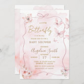 ピンクボウバタフライベビーシャワー招待状 招待状 (正面/裏面)