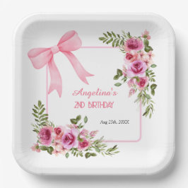 ピンクボウバラフローラグリーナリーガールズ誕生日 ペーパープレート