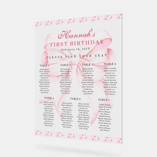 ピンクボウバレンタインハートシーティンググラフアクリル アクリルサイン (傾斜)