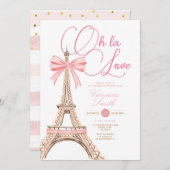 ピンクボウパリテーマブライダルシャワー 招待状 (正面/裏面)