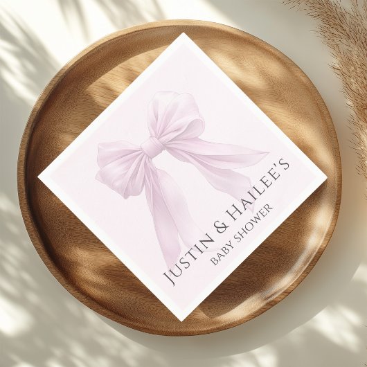 ピンクボウパーソナライズされたガールコケット赤ちゃんシャワー スタンダードカクテルナプキン