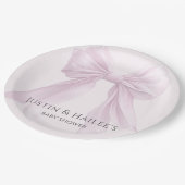 ピンクボウパーソナライズされたガールコケット赤ちゃんシャワー ペーパープレート (アングル)