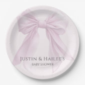 ピンクボウパーソナライズされたガールコケット赤ちゃんシャワー ペーパープレート (正面)