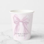 ピンクボウパーソナライズされたガールコケット赤ちゃんシャワー 紙コップ (正面)