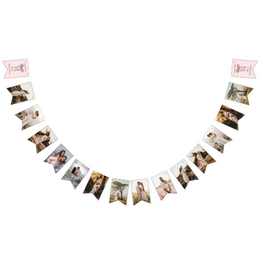 ピンクボウパーソナライズされたブライダルシャワーフォトバナー バンティングフラッグ (全)