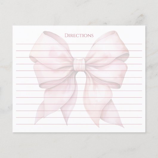 ピンクボウパーソナライズされたブライダルシャワーレシピカード (裏面)