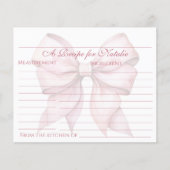 ピンクボウパーソナライズされたブライダルシャワーレシピカード (正面)