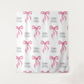 ピンクボウパーソナライズされたブライダルシャワー大背景 タペストリー (正面)