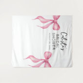 ピンクボウパーソナライズされたブライダルシャワー大背景 タペストリー (正面(横))