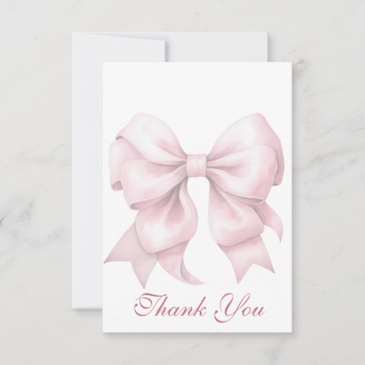 ピンクボウパーソナライズされたブライダルシャワー サンキューカード (正面)