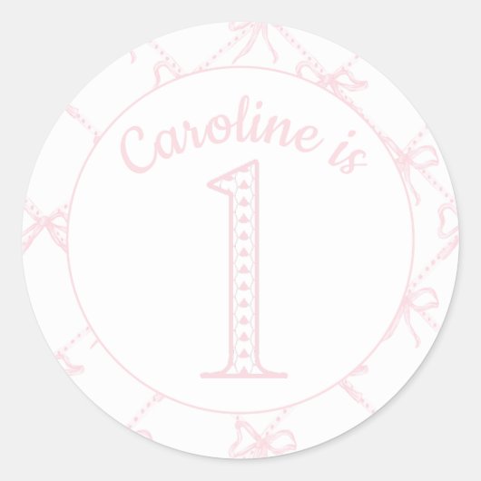 ピンクボウパーソナライズされた誕生日 ラウンドシール (正面)