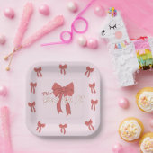 ピンクボウパーティの招待状 – コケットボウ誕生日 ペーパープレート (パーティー)