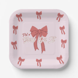 ピンクボウパーティの招待状 – コケットボウ誕生日 ペーパープレート