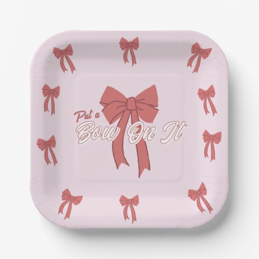 ピンクボウパーティの招待状 – コケットボウ誕生日 ペーパープレート (正面)