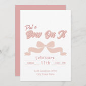 ピンクボウパーティの招待状 – コケットボウ誕生日 招待状 (正面/裏面)
