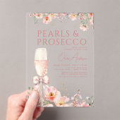 ピンクボウパール&プロセッコブライダルシャワー アクリル招待状 (インサイチュ (ポータブル))