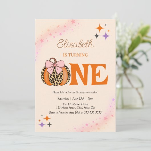 ピンクボウヒョウかぼちゃガール1st誕生日 招待状 (スタンド正面)