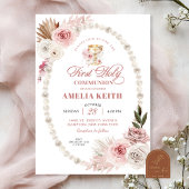 ピンクボウピアスファースト・ホーリー・コミューン《キリスト教》洗礼式や命名式 招待状