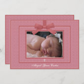 ピンクボウピンクベビーガールフォト《キリスト教》洗礼式や命名式 招待状 (正面/裏面)