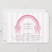 ピンクボウファンシーレインボーガールズバースデーパーティー 招待状 (正面)