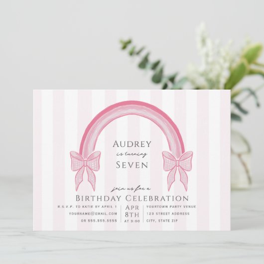 ピンクボウファンシーレインボーガールズバースデーパーティー 招待状 (スタンド正面)