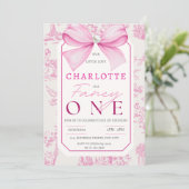 ピンクボウファンシーワンガールシックなコケット1st誕生日 招待状 (スタンド正面)