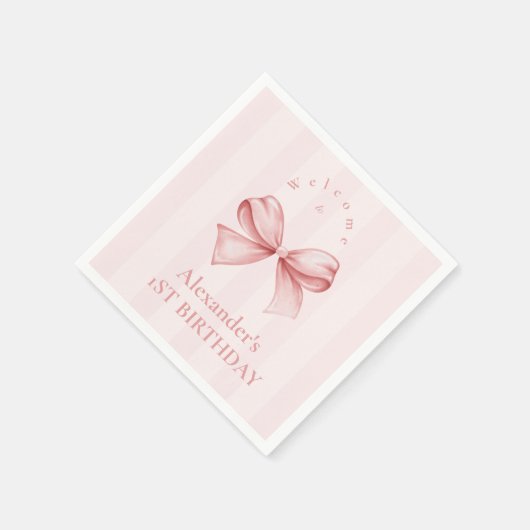 ピンクボウファンシーワンガール1st誕生日 スタンダードカクテルナプキン (角)