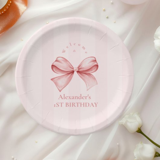 ピンクボウファンシーワンガール1st誕生日 ペーパープレート
