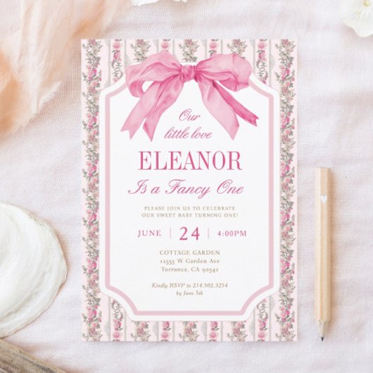 ピンクボウファンシーワンガール1st誕生日 招待状