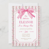 ピンクボウファンシーワンガール1st誕生日 招待状 (正面)