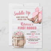 ピンクボウファーストロデオ付きサドルアップ女性のカーボーイブーツ 招待状 (正面)