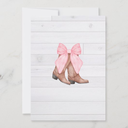 ピンクボウファーストロデオ付きサドルアップ女性のカーボーイブーツ 招待状 (裏面)