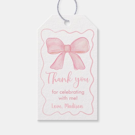 ピンクボウファースト誕生日ありがとう ギフトタグ (正面)