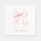 ピンクボウファースト誕生日ガール スタンダードカクテルナプキン (正面)