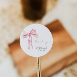 ピンクボウファースト誕生日ラウンドステッカー赤面リボン ラウンドシール