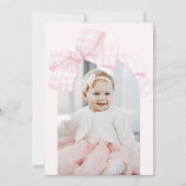 ピンクボウファースト誕生日写真サンキューカード サンキューカード (正面)