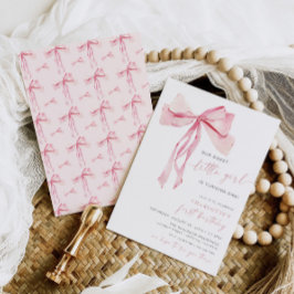 ピンクボウファースト誕生日招待状ガールコケット 招待状