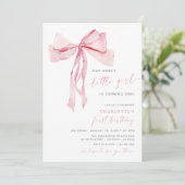 ピンクボウファースト誕生日招待状フォトコケット 招待状 (スタンド正面)