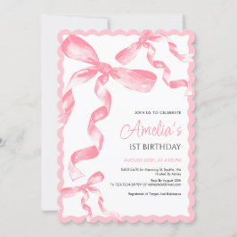 ピンクボウファースト誕生日招待状、ワン誕生日 招待状
