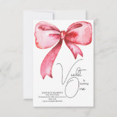 ピンクボウファースト誕生日招待状 招待状 (正面)