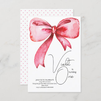 ピンクボウファースト誕生日招待状 招待状