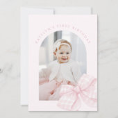 ピンクボウファースト誕生日 サンキューカード (正面)