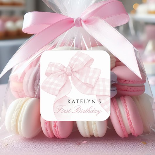 ピンクボウファースト誕生日 スクエアシール