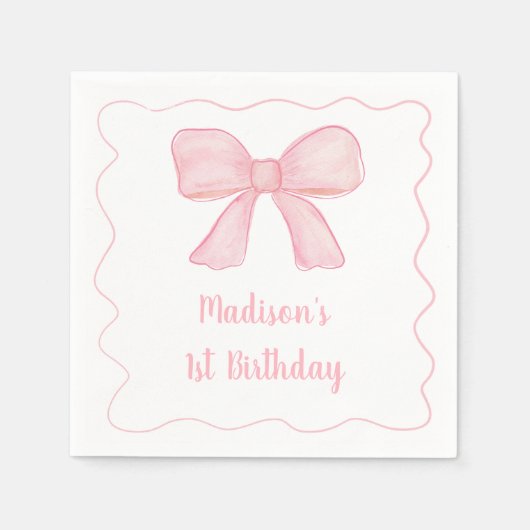 ピンクボウファースト誕生日 スタンダードカクテルナプキン (正面)
