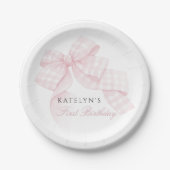 ピンクボウファースト誕生日 ペーパープレート (正面)