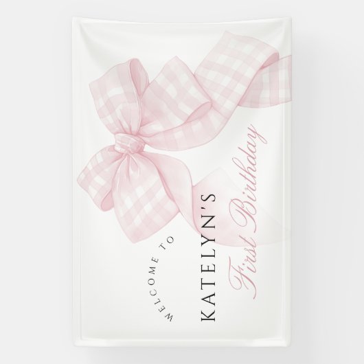 ピンクボウファースト誕生日 横断幕 (縦)